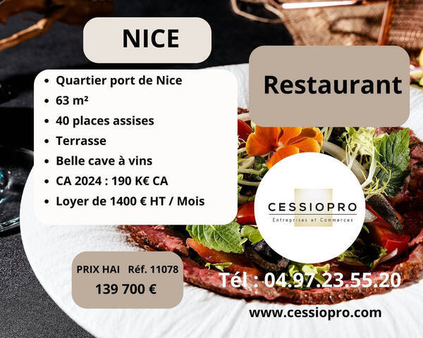 Sale Business restaurant 63 m² Nice (06300)