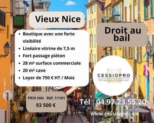 Vente Fonds de commerce cession de droit au bail 48 m² Nice (06300)