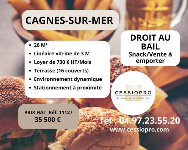 Vente Fonds de commerce cession de droit au bail 26 m² Cagnes-sur-Mer (06800)