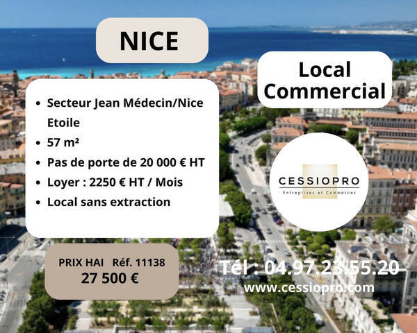 Vente Fonds de commerce cession de droit au bail 57 m² Nice (06000)