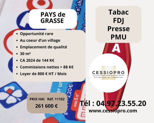 Vente Fonds de commerce tabac - pmu - loto 30 m² Peymeinade (06530)