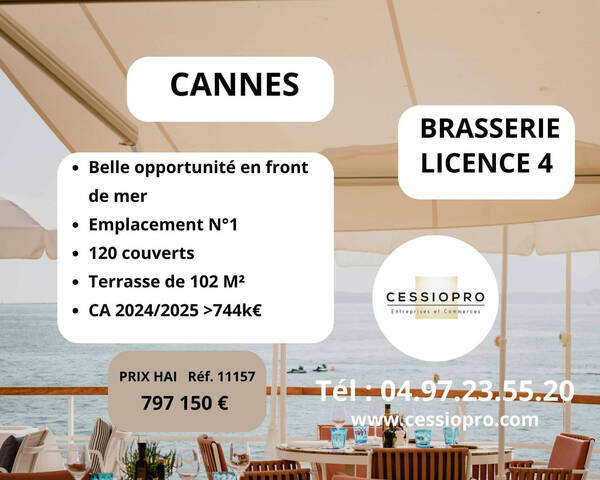 Vente Fonds de commerce restaurant - brasserie - licence iv - glacier 234 m² Cannes (06150)