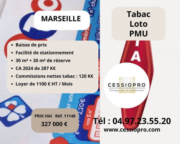 Sale Business pmu - tabac - loto 60 m² Marseille 14e Arrondissement (13014)