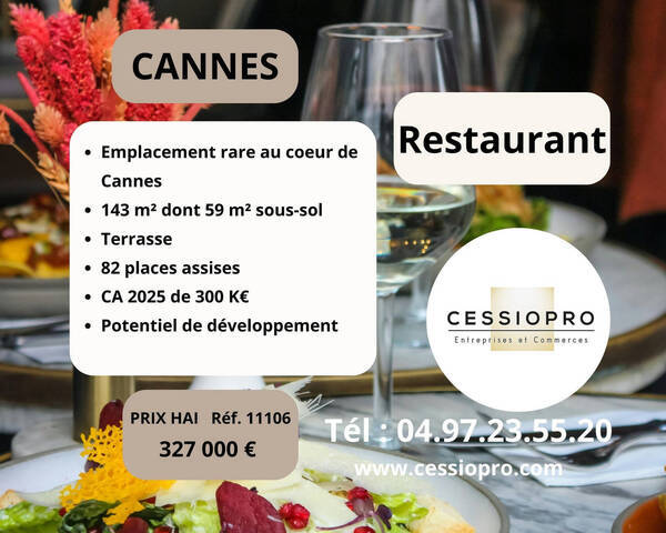 Vente Fonds de commerce restaurant 143 m² Cannes (06150)