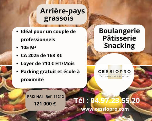 Vente Fonds de commerce boulangerie - pâtisserie 105 m² Grasse (06130)