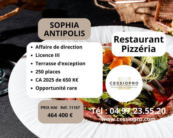 Vente Fonds de commerce pizzeria - restaurant 330 m² Valbonne (06560)