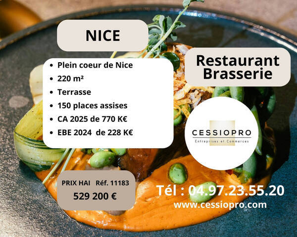 Vente Fonds de commerce brasserie - restaurant 221 m² Nice (06000)