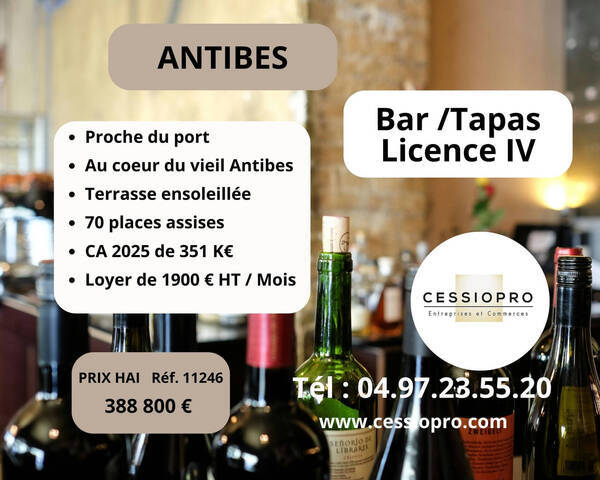 Vente Fonds de commerce bar - licence iv 52 m² Antibes (06160)