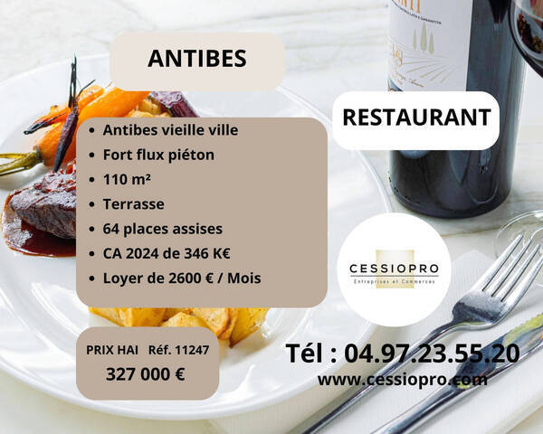 Vente Fonds de commerce restaurant 110 m² Antibes (06160)