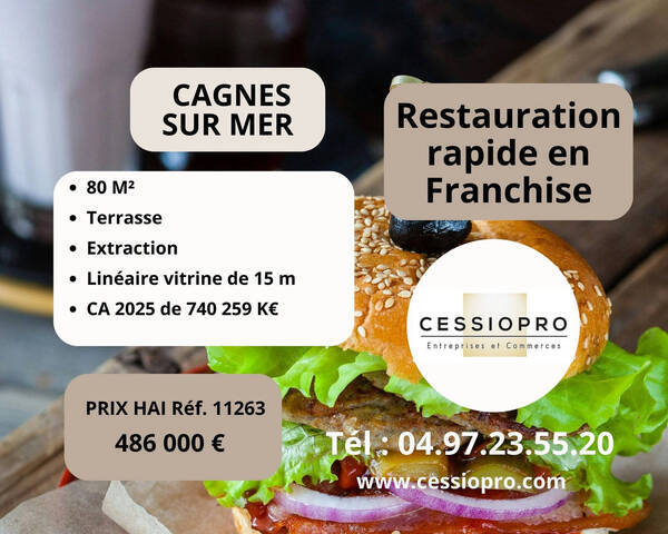 Vente Fonds de commerce restauration rapide 80 m² Cagnes-sur-Mer (06800)