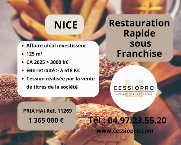Vente Fonds de commerce restauration rapide 125 m² Nice (06000)