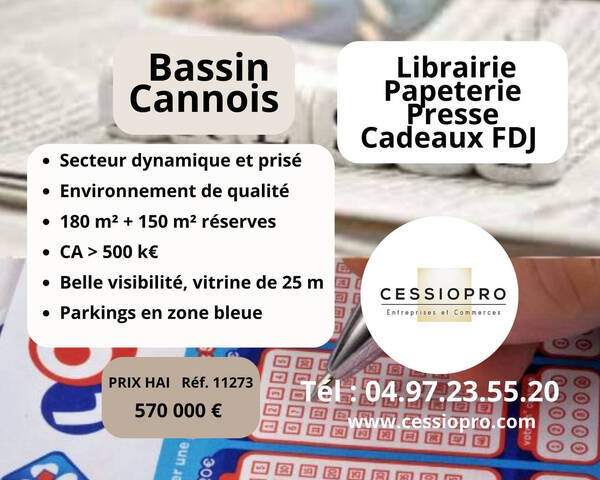 Vente Fonds de commerce papeterie - librairie - presse - cadeaux - loto 180 m² Cannes (06150)