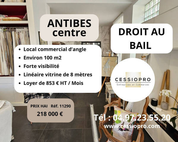 Vente Fonds de commerce cession de droit au bail 100 m² Antibes (06160)