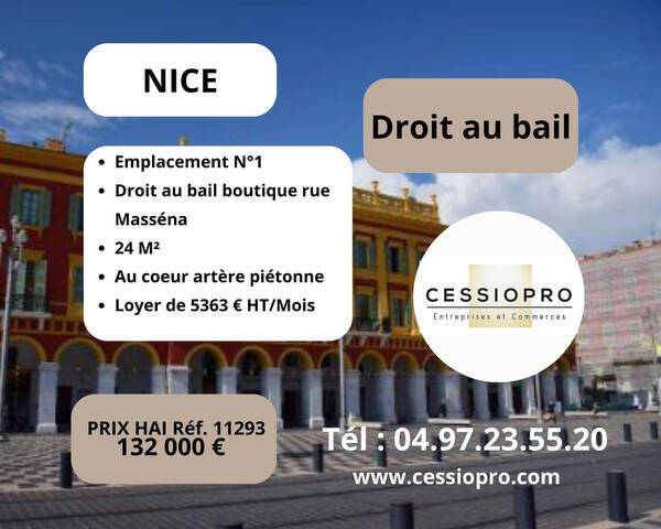 Vente Fonds de commerce cession de droit au bail 24 m² Nice (06000)