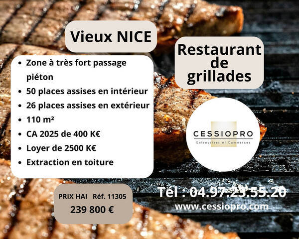 Vente Fonds de commerce restaurant 110 m² Nice (06000)