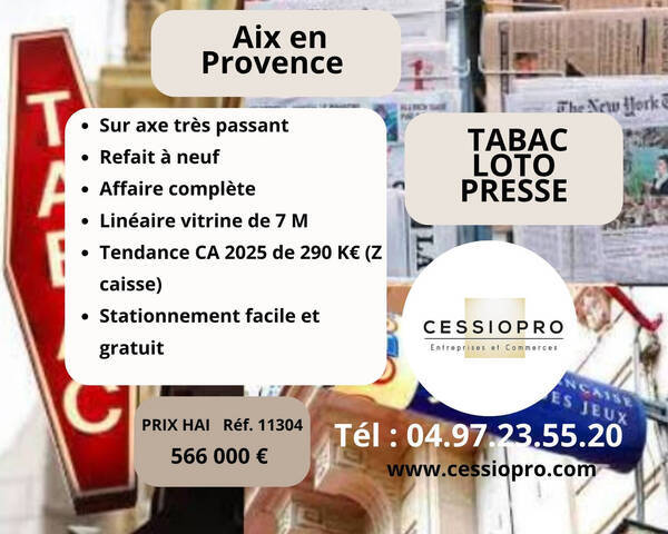 Vente Fonds de commerce tabac - loto - presse 60 m² Aix-en-Provence (13090)