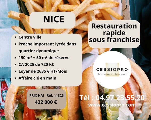 Vente Fonds de commerce restauration rapide 200 m² Nice (06000)