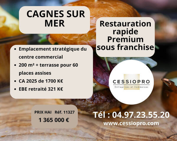 Vente Fonds de commerce restauration rapide 201 m² Cagnes-sur-Mer (06800)