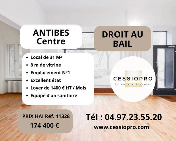 Vente Fonds de commerce cession de droit au bail 31 m² Antibes (06160)