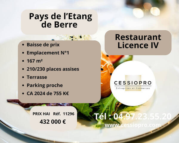 Vente Fonds de commerce restaurant 167 m² Martigues (13500)