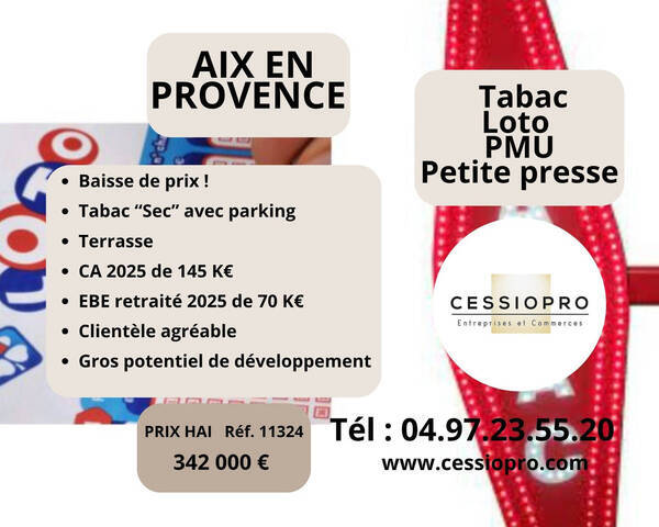 Vente Fonds de commerce tabac - loto 70 m² Aix-en-Provence (13090)