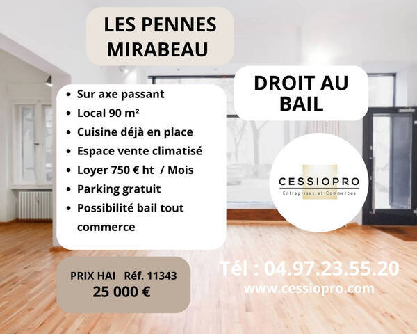Vente Fonds de commerce cession de droit au bail 90 m² Les Pennes-Mirabeau (13170)