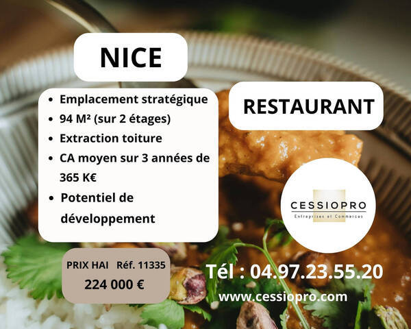 Vente Fonds de commerce restaurant 120 m² Nice (06300)