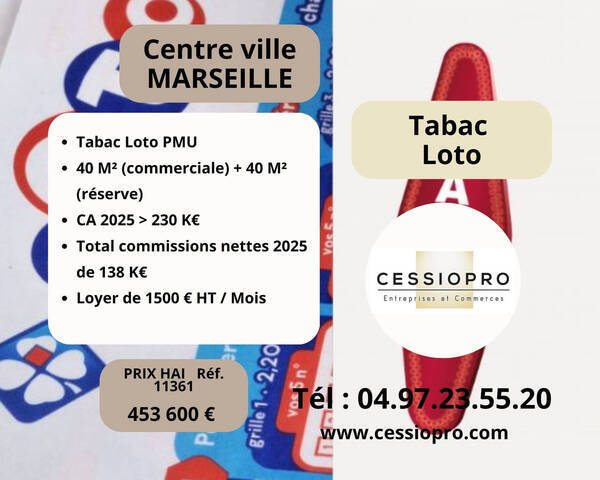 Vente Fonds de commerce tabac - loto 80 m² Marseille 6e Arrondissement (13006)