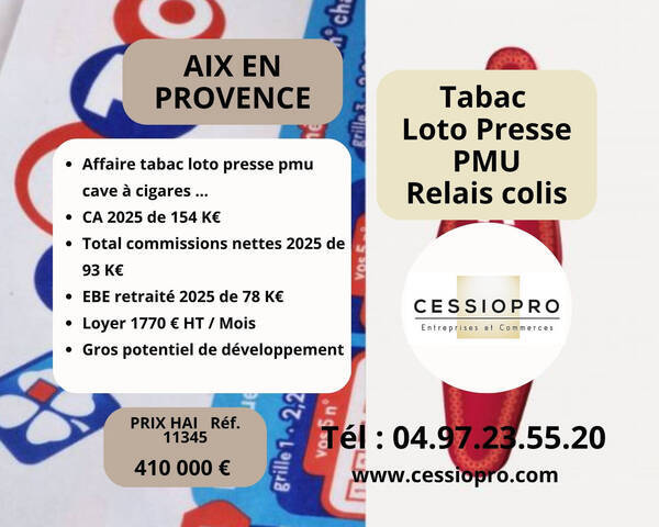 Vente Fonds de commerce tabac - loto - pmu - presse - vente à emporter 85 m² Aix-en-Provence (13090)