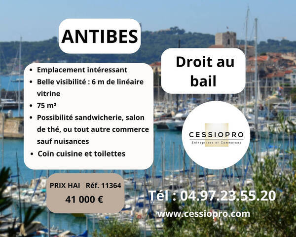 Vente Fonds de commerce cession de droit au bail 75 m² Antibes (06160)