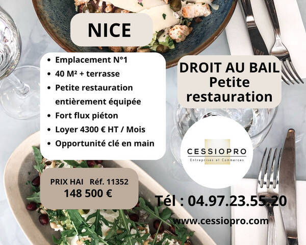 Vente Fonds de commerce cession de droit au bail 40 m² Nice (06000)