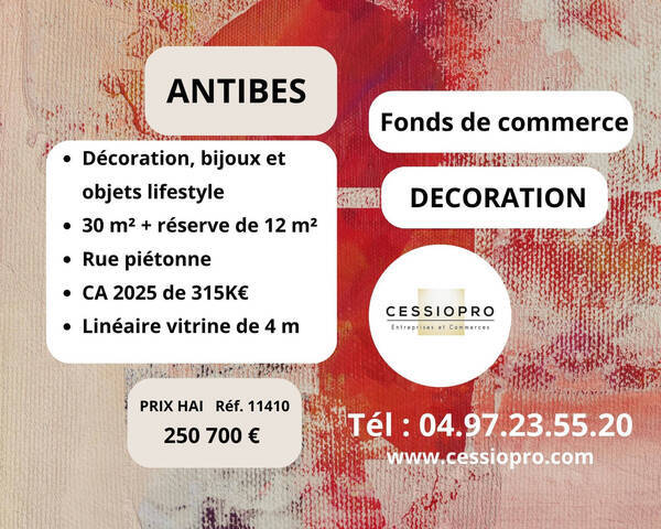 Vente Fonds de commerce cadeaux 30 m² Antibes (06160)