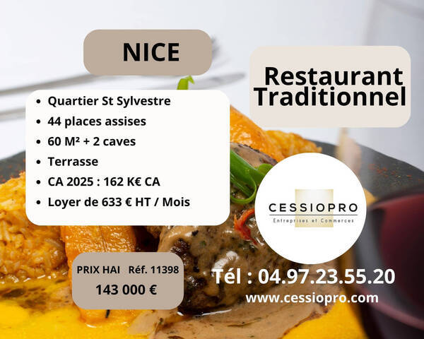 Vente Fonds de commerce restaurant 60 m² Nice (06100)