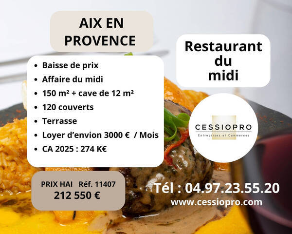Vente Fonds de commerce restaurant 150 m² Aix-en-Provence (13090)