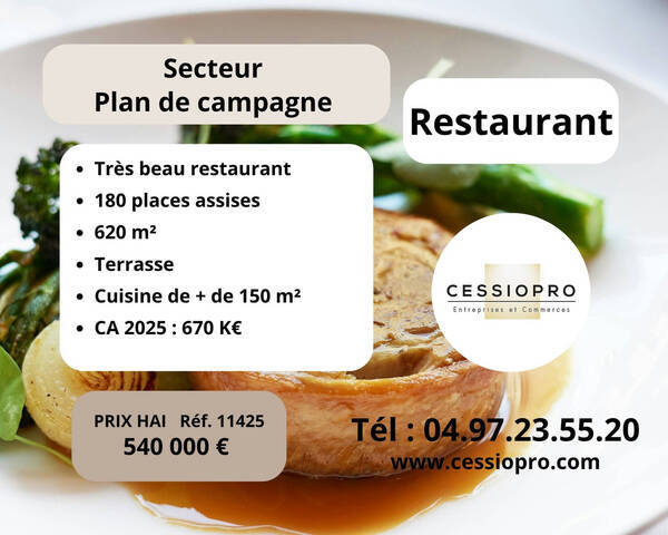 Vente Fonds de commerce restaurant 620 m² Cabriès (13480)