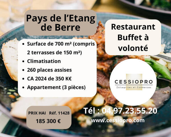 Vente Fonds de commerce restaurant 400 m² Châteauneuf-les-Martigues (13220)