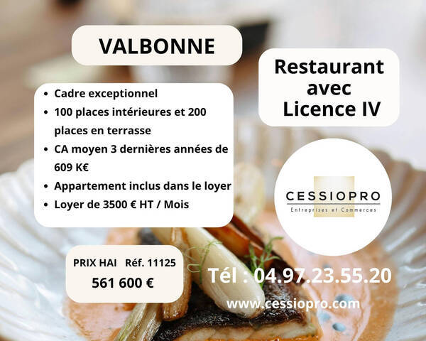 Sale Business restaurant - licence iv 206 m² Valbonne (06560)