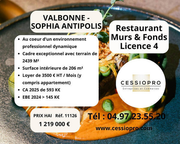 Sale Professional premises restaurant - licence iv 206 m² Valbonne (06560)