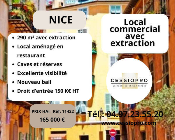 Sale Business cession de droit au bail 290 m² Nice (06300)