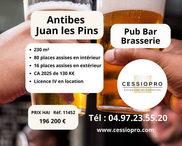 Vente Fonds de commerce bar - brasserie 230 m² Juan-les-Pins (06160)