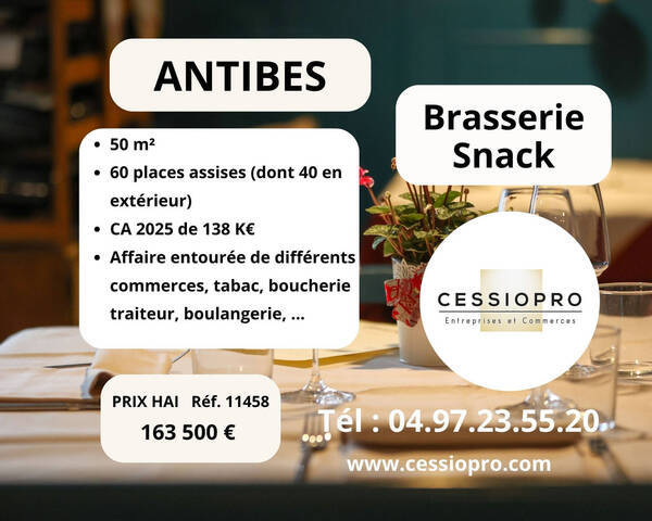 Vente Fonds de commerce brasserie 50 m² Antibes (06160)